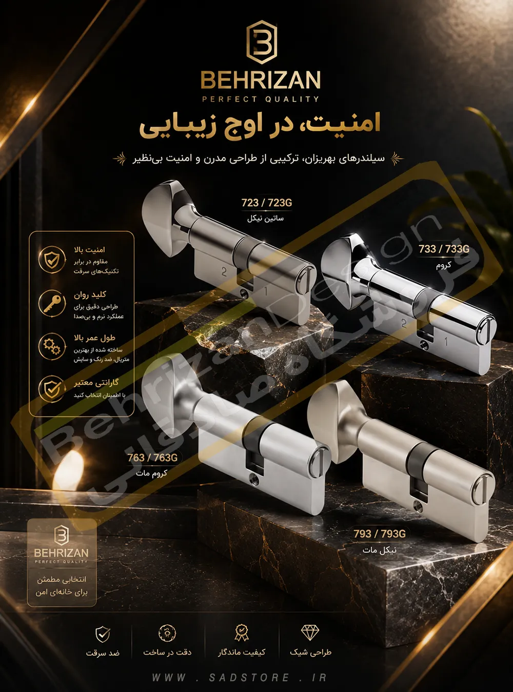 سیلندر قفل سرویسی بهریزان مدل 703 و 703G
